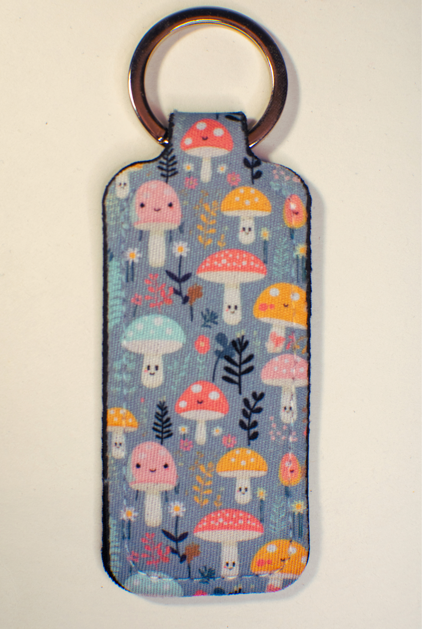 Teal Kawaii Mushrooms Lip Balm Keychain