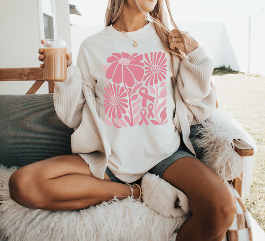 Breast Cancer Floral Ribbon T-shirt