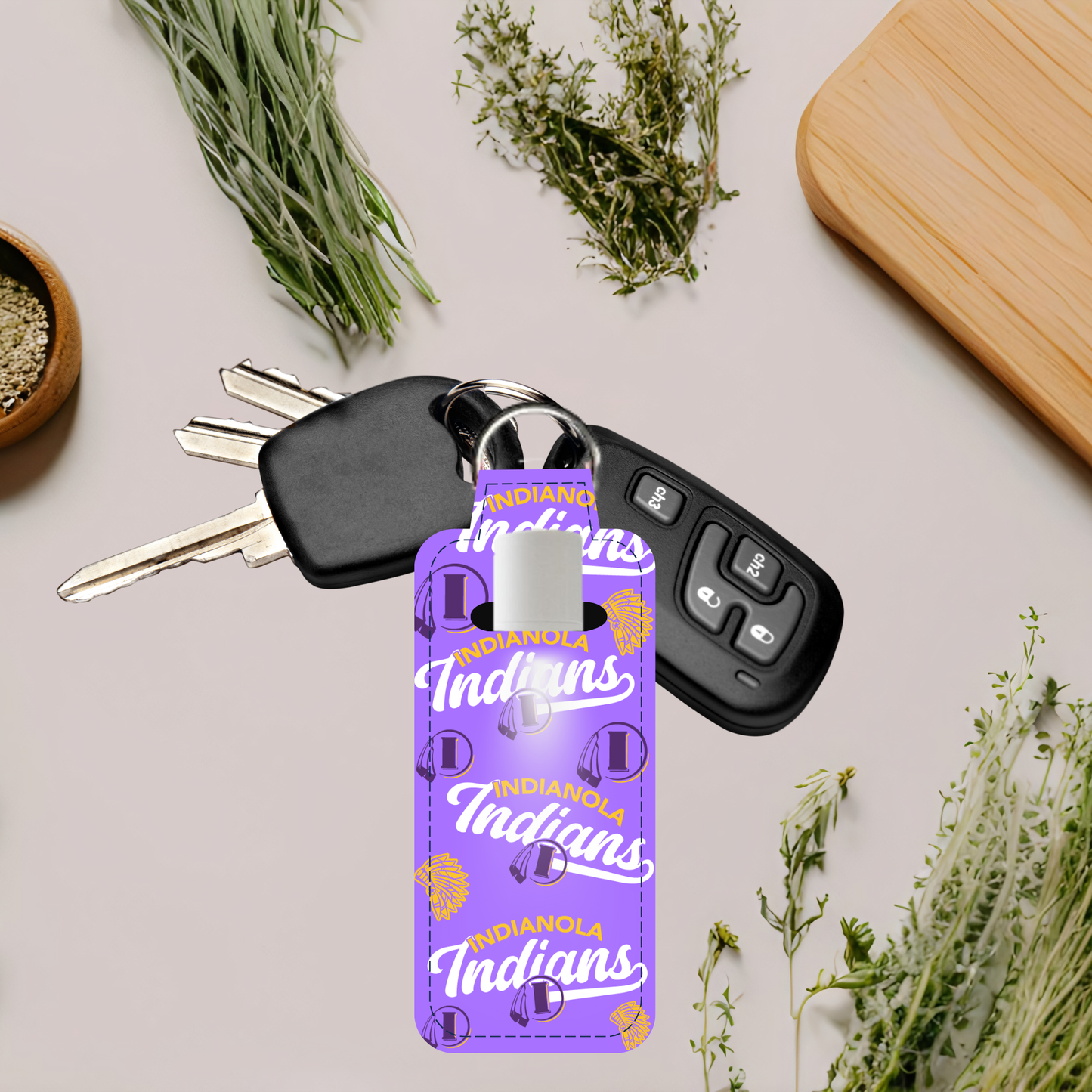 Indianola Indians Lip Balm Keychain
