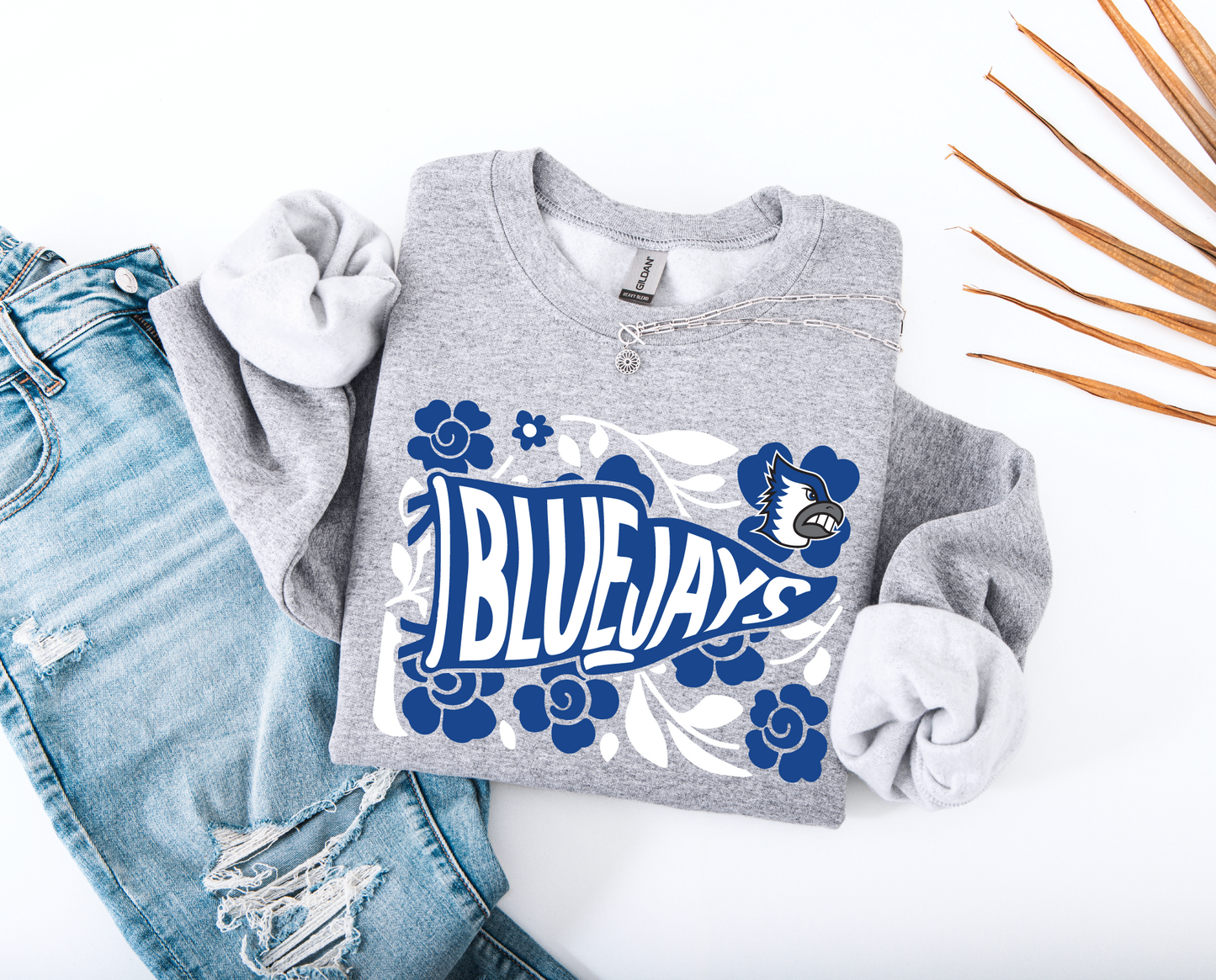 BF Bluejays Floral Pennant Sweatshirt