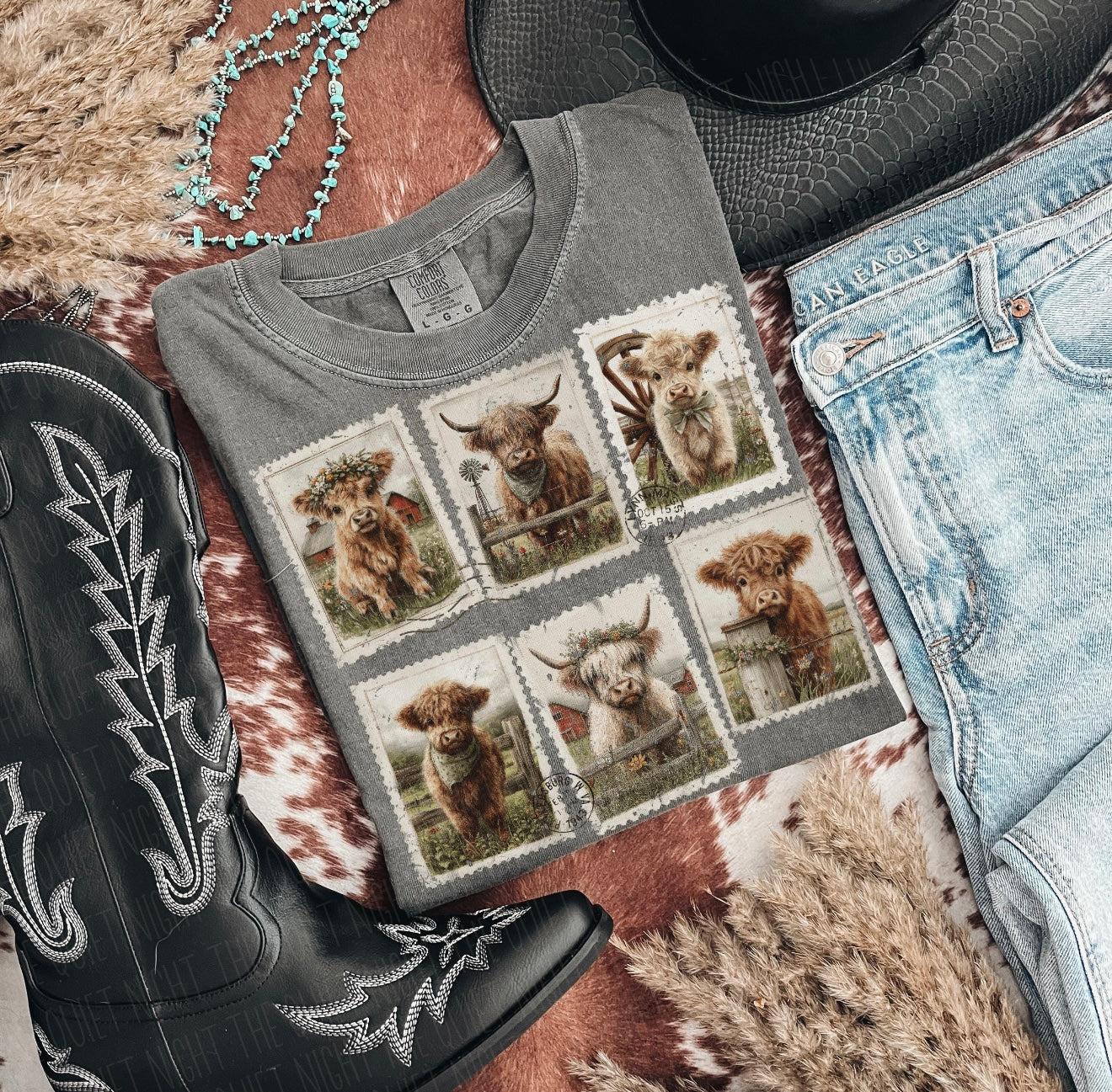 Highland Cow Stamp T-shirt