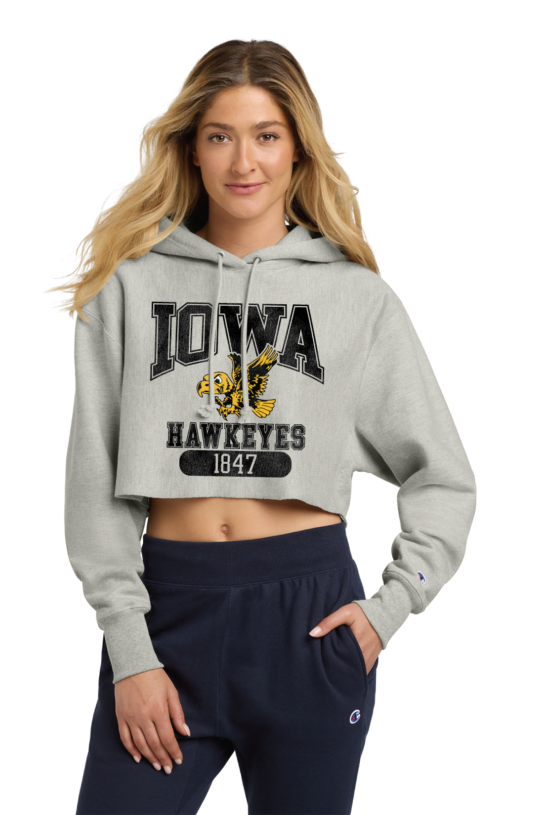 Iowa Hawkeyes Distressed Crop Hoodie