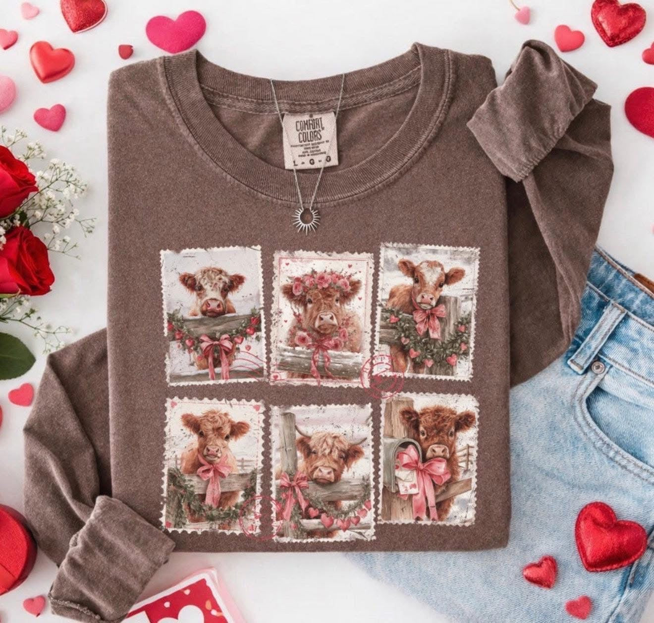 Highland Cow Valentine's Stamp Shirt - T-shirt or Sweatshirt