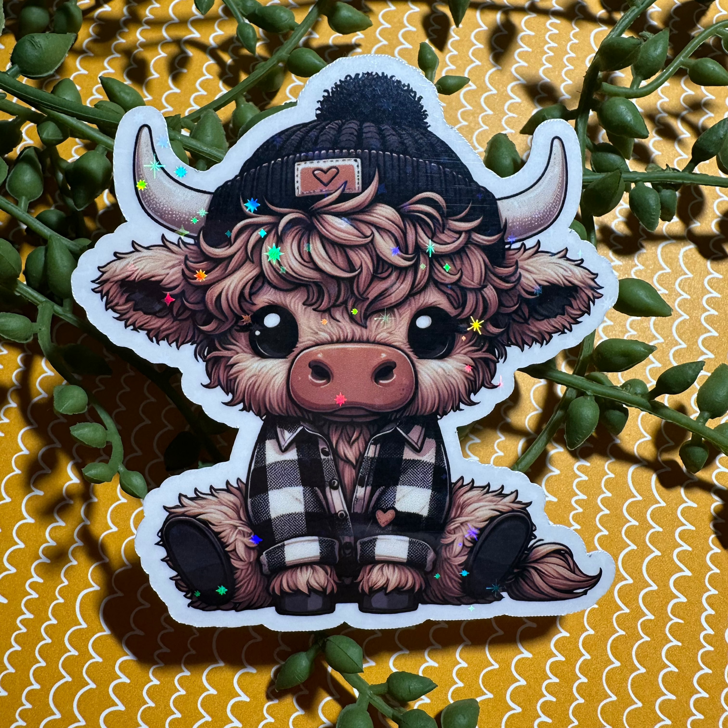 Flannel Highland Cow Sticker
