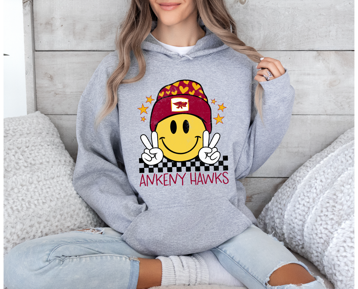 Ankeny Hawks Smiling Beanie Sweatshirt