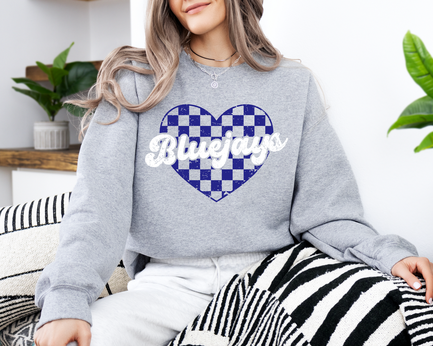 Checkered Heart Bluejays Sweatshirt