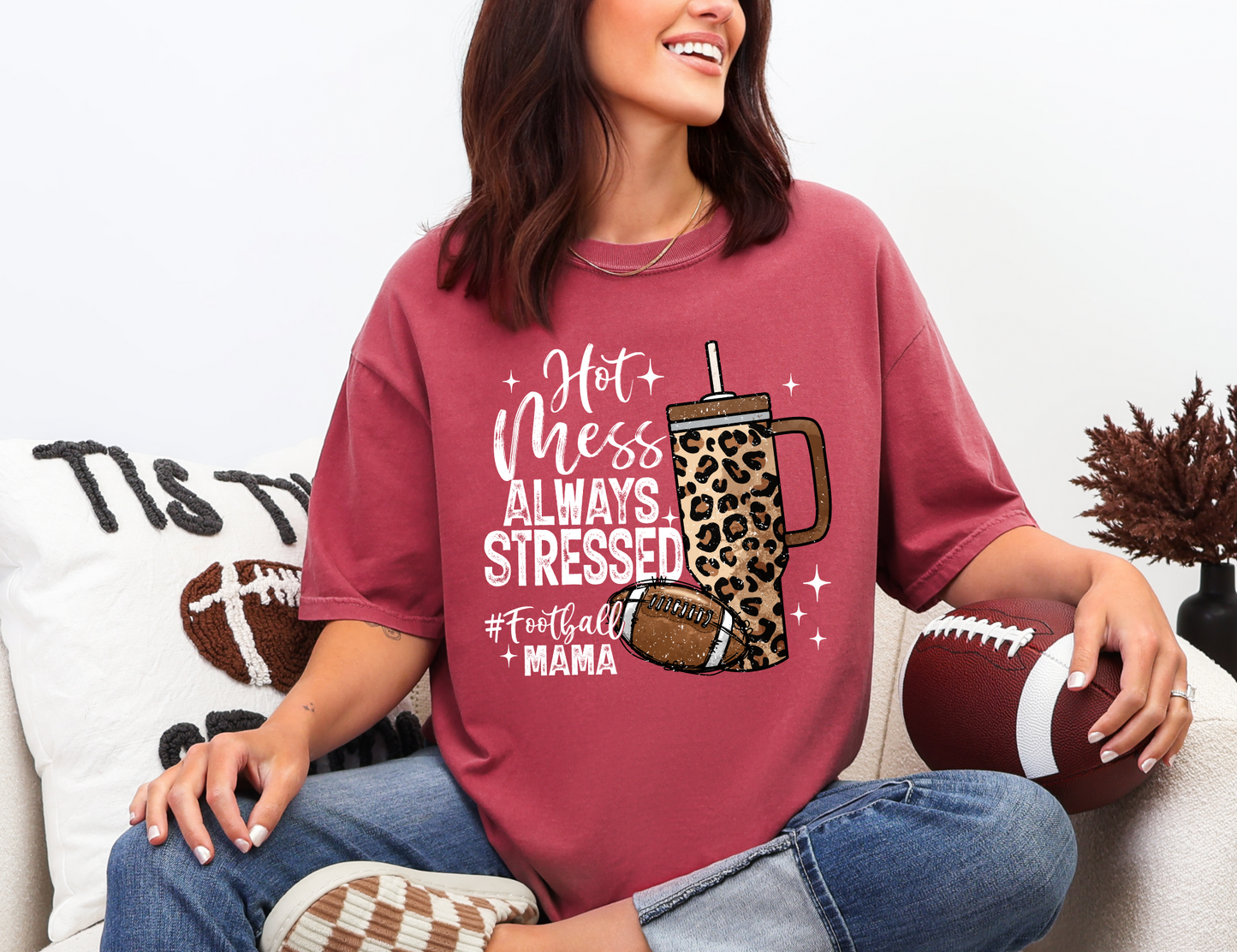Hot Mess Always Blessed Football Mama T-shirt