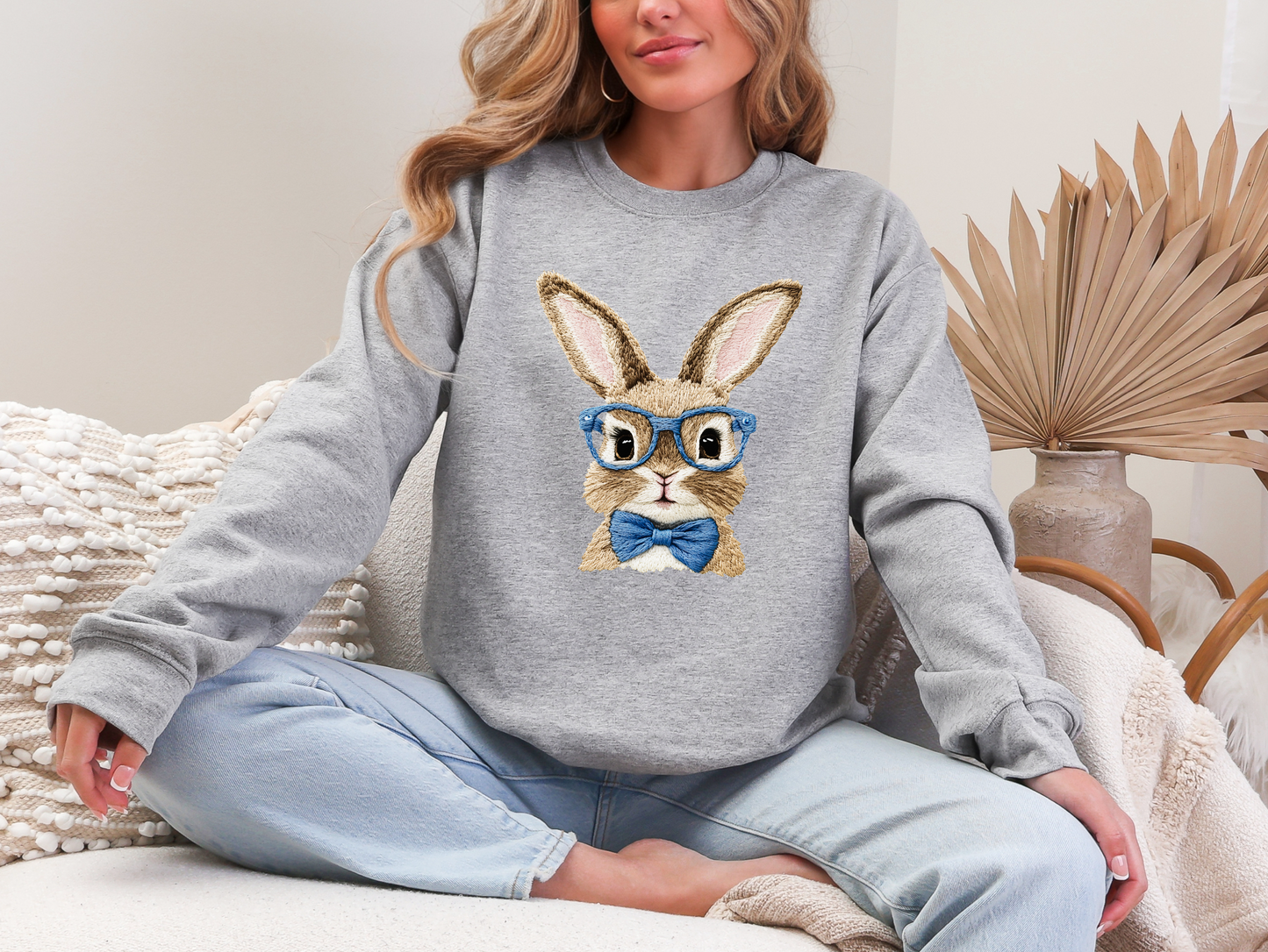 Faux Embroidery Bunny Sweatshirt
