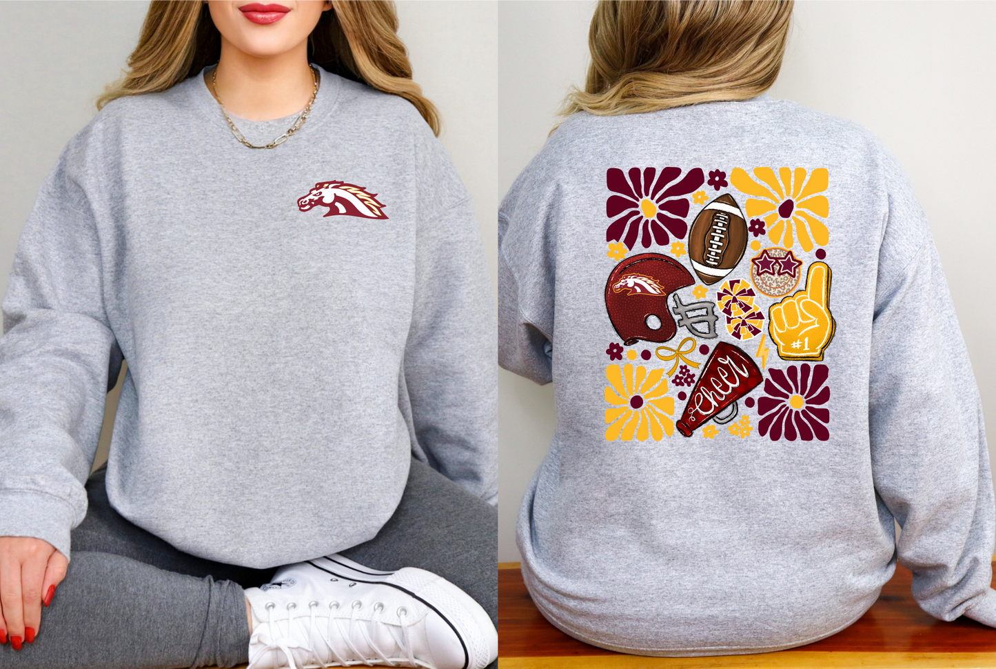 PCM Mustangs Boho Football Sweatshirt