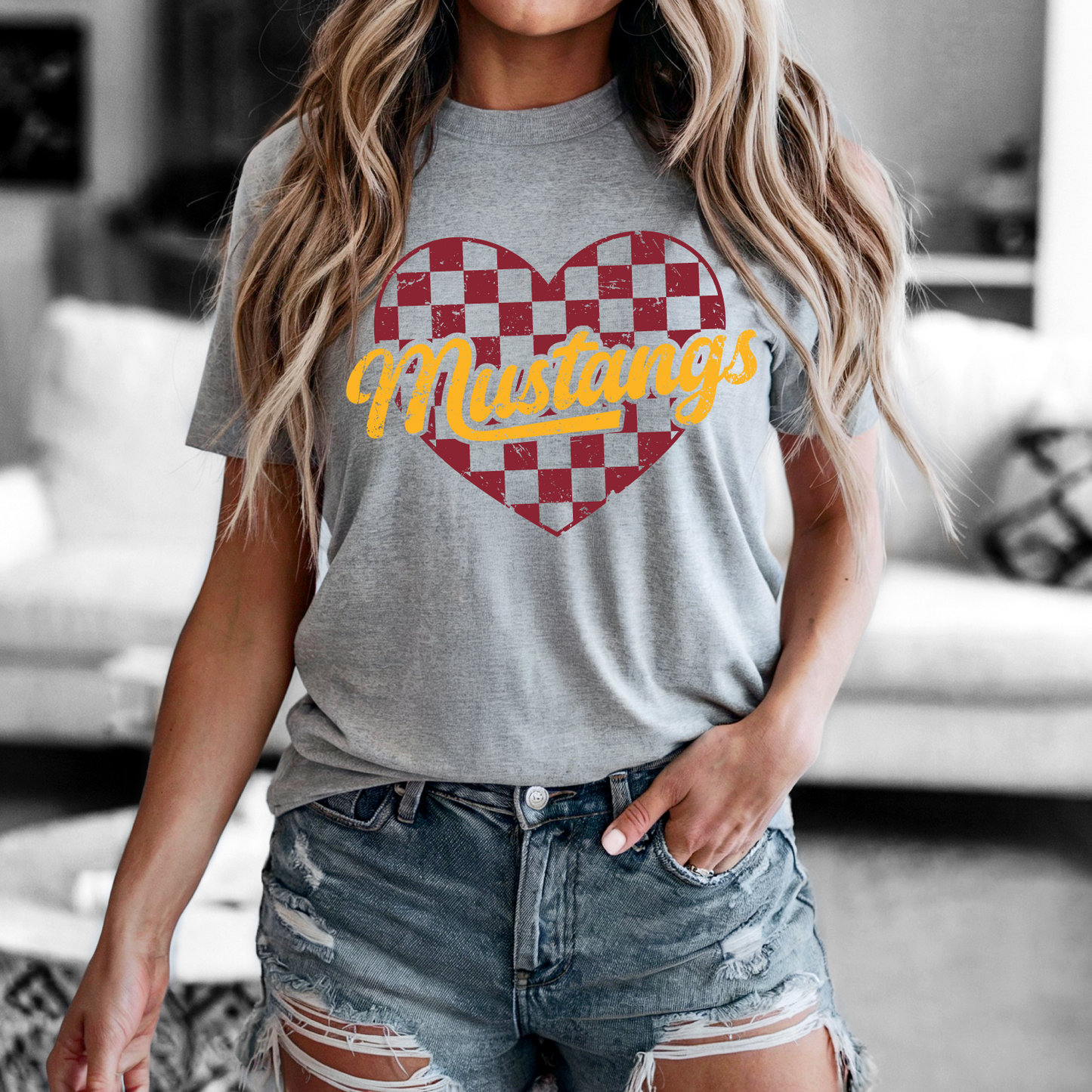 Checkered Heart Mustangs T-shirt