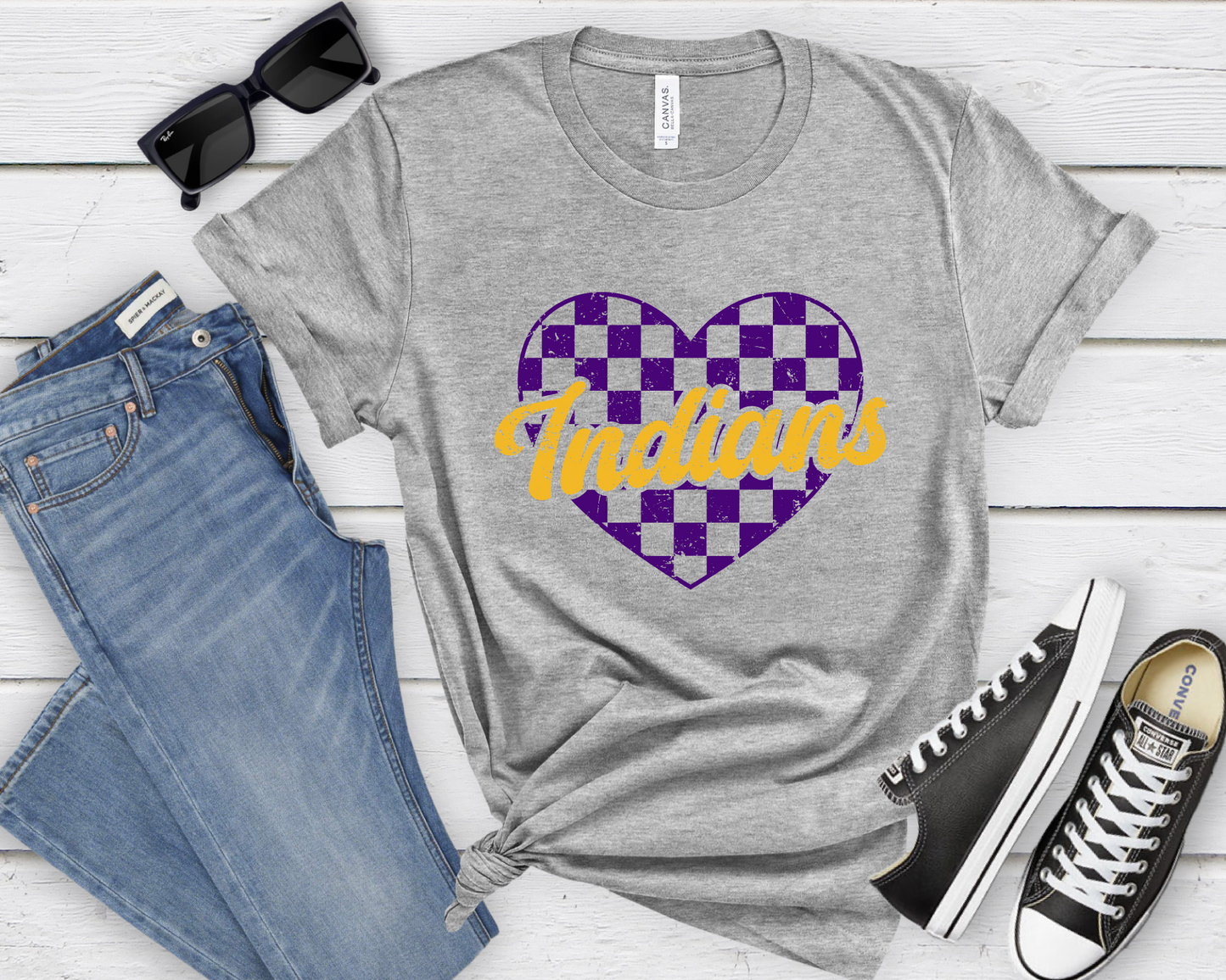 Checkered Heart Indians T-shirt