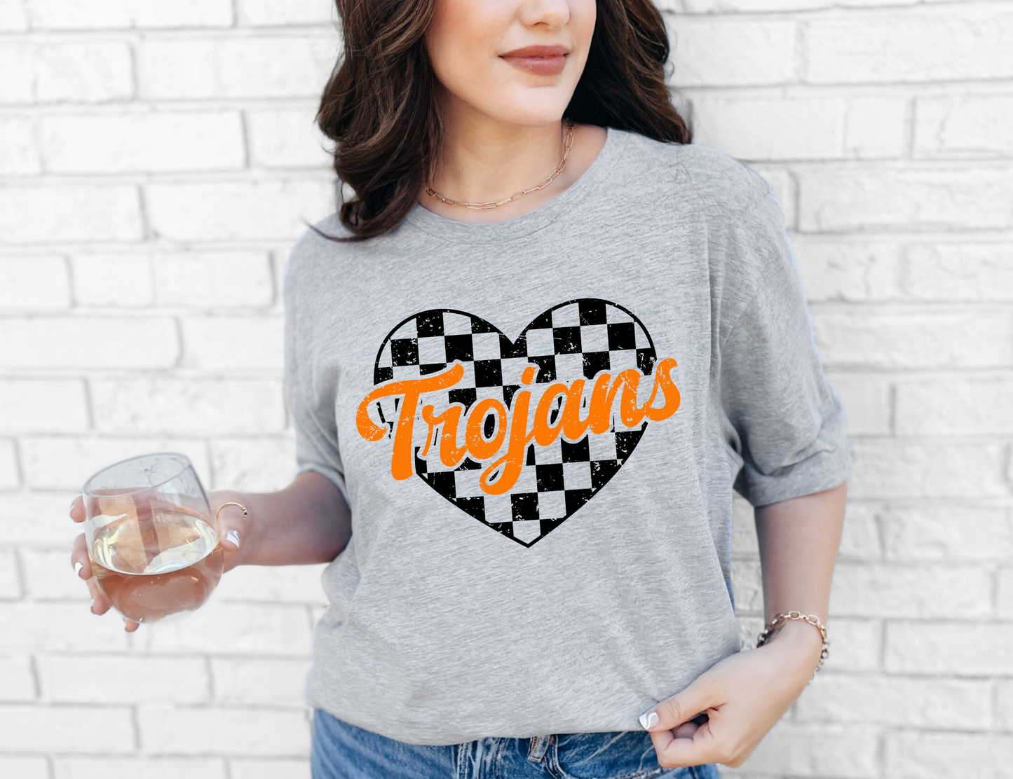 Checkered Heart Trojans T-shirt