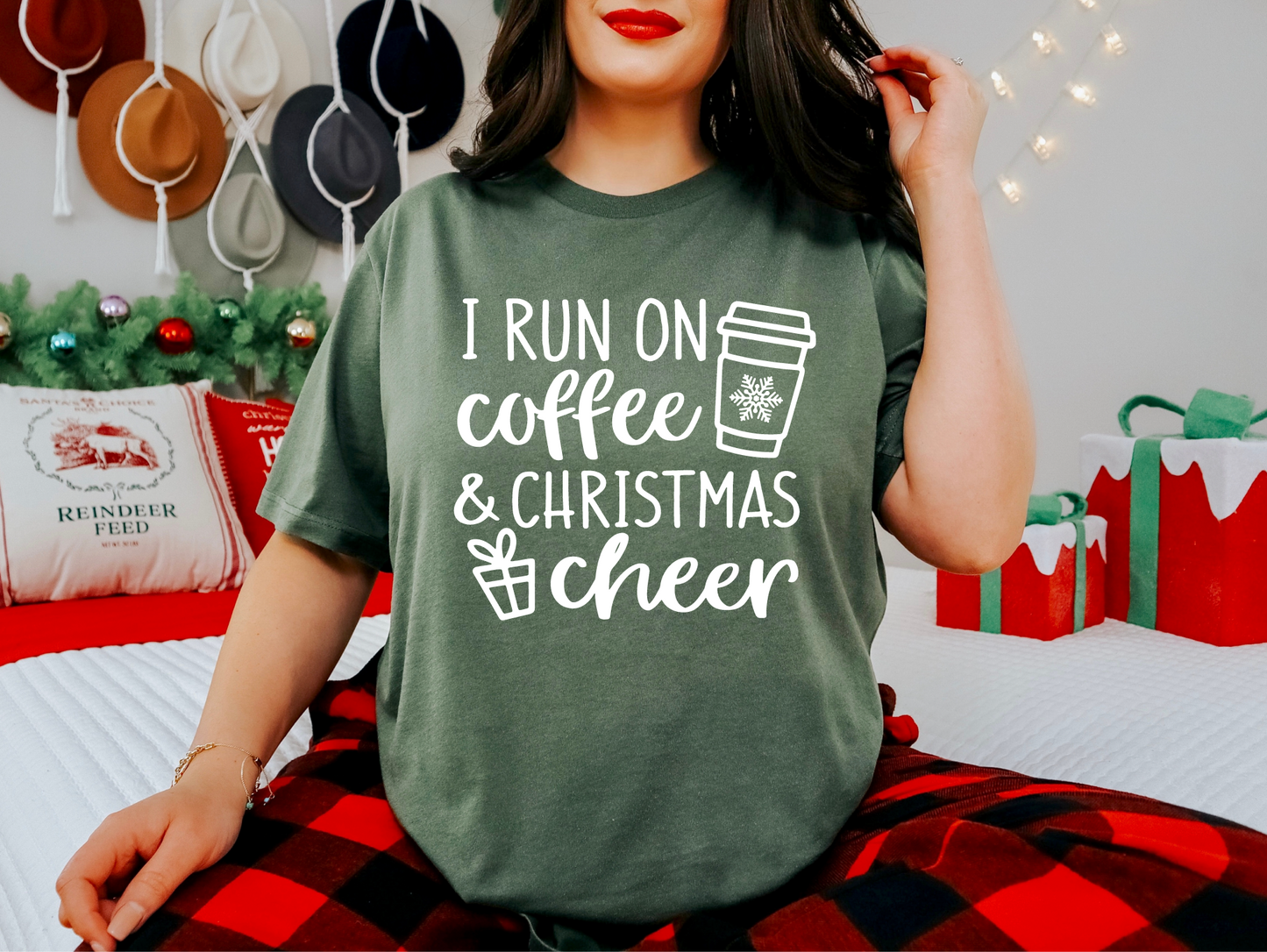 Run on Coffee and Christmas Cheer T-shirt