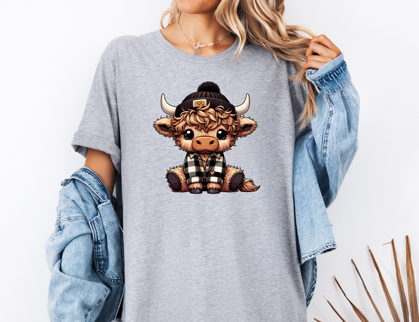 Plaid Highland Cow T-shirt