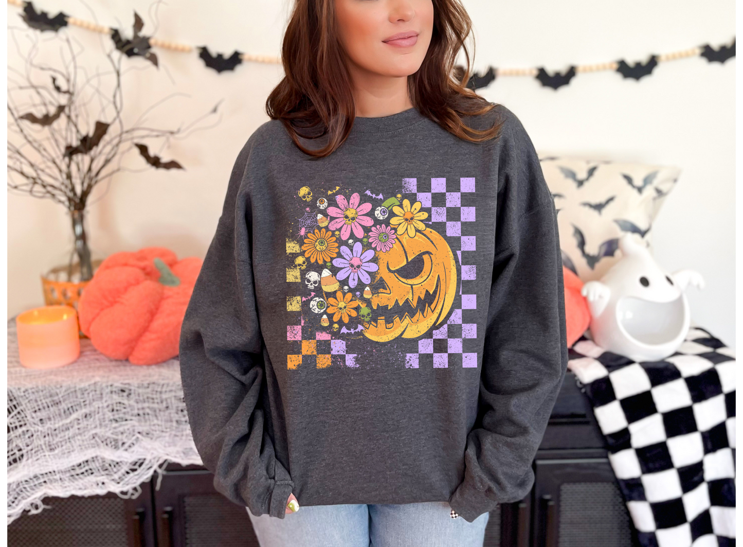 Floral Pumpkin Check Sweatshirt