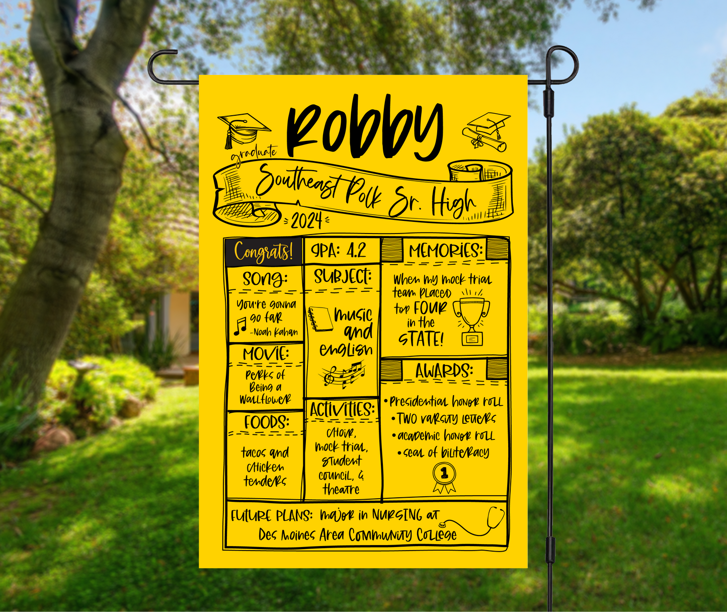 Graduation Memorial Yard Flag with Pole Stand