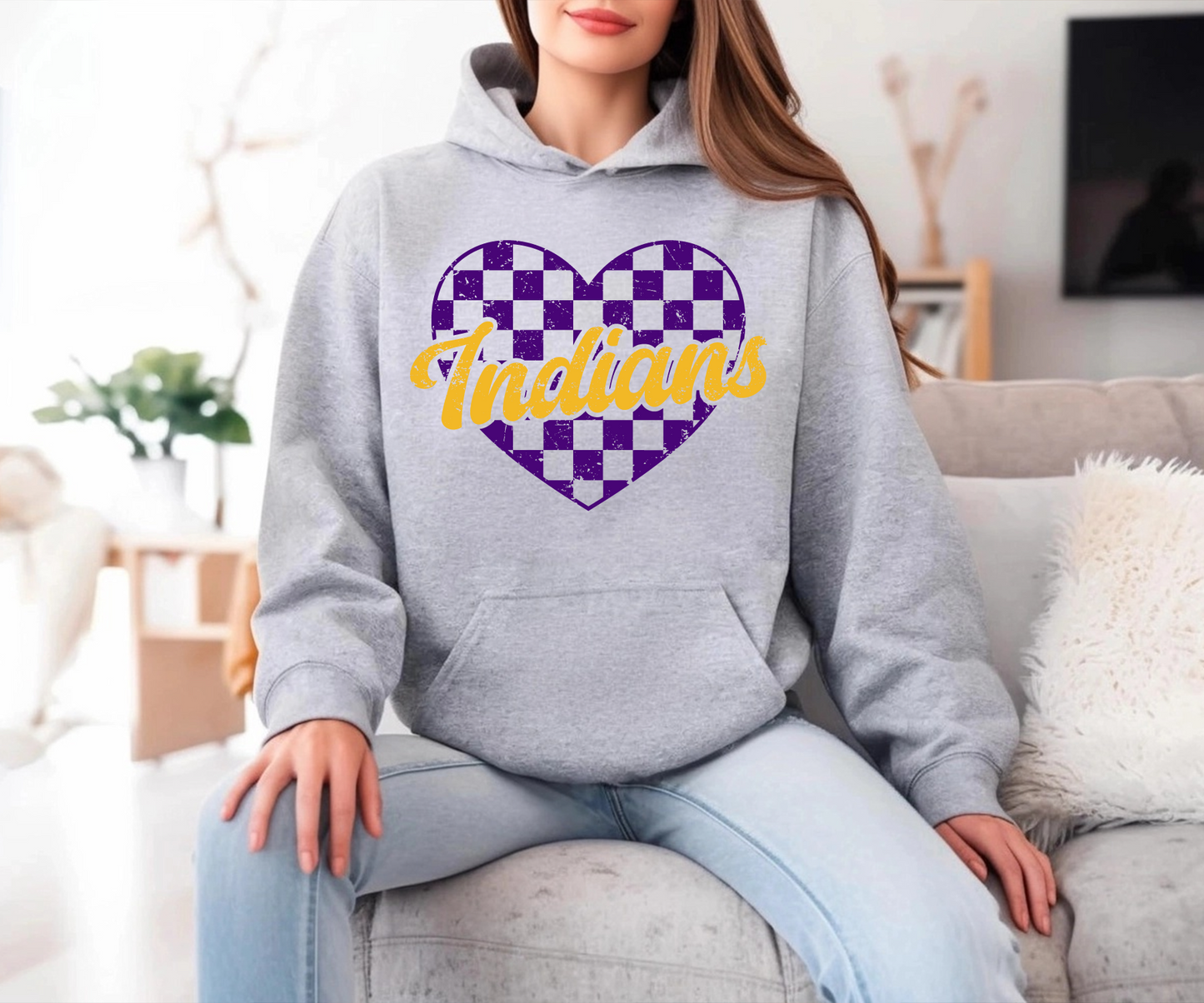 Checkered Heart Indians Sweatshirt