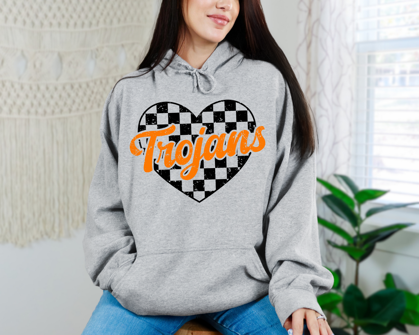Checkered Heart Trojans Sweatshirt