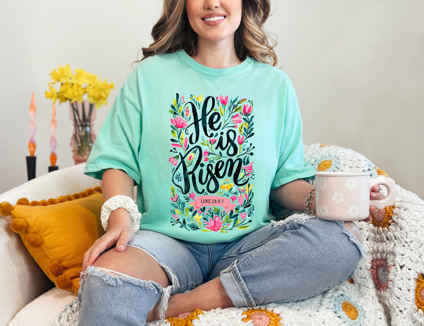 He is Risen Floral T-shirt