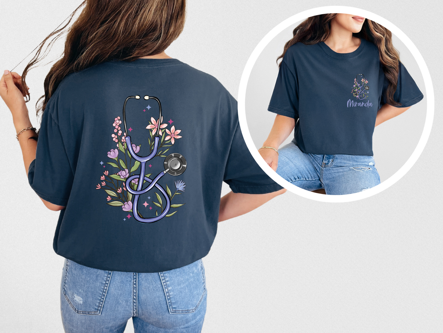 Personalized Floral Stethoscope T-shirt
