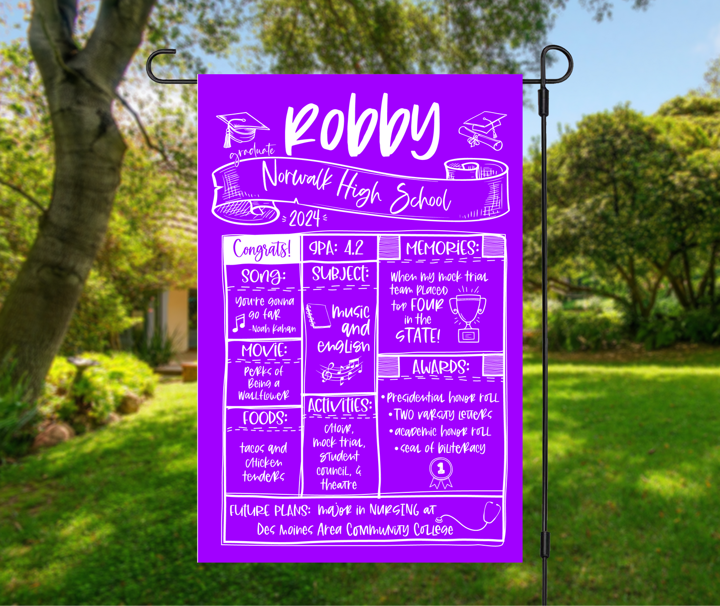 Graduation Memorial Yard Flag with Pole Stand