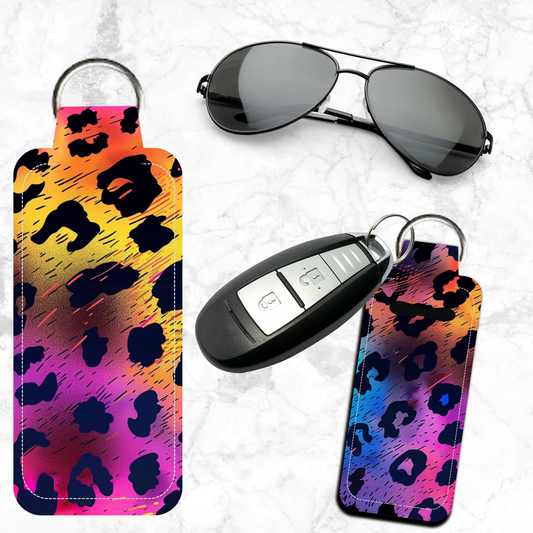 Rainbow Cheetah Lip Balm Keychain