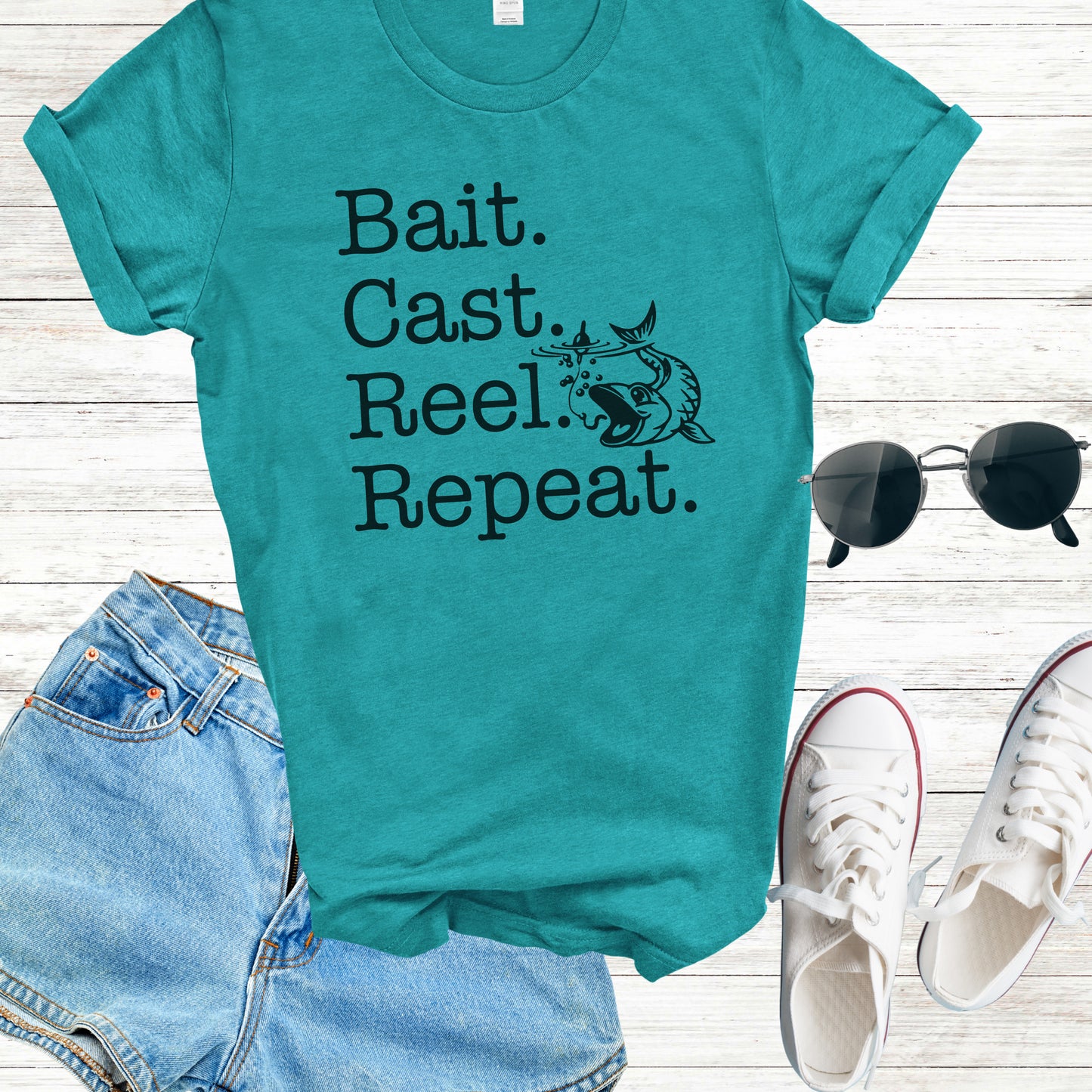 Bait, Cast, Reel, Repeat T-shirt