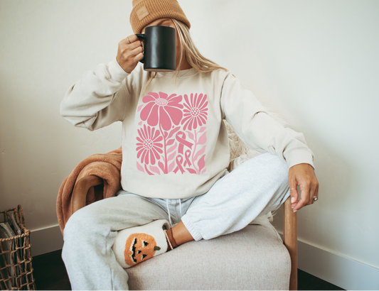 Breast Cancer Floral Ribbon Sweatshirt