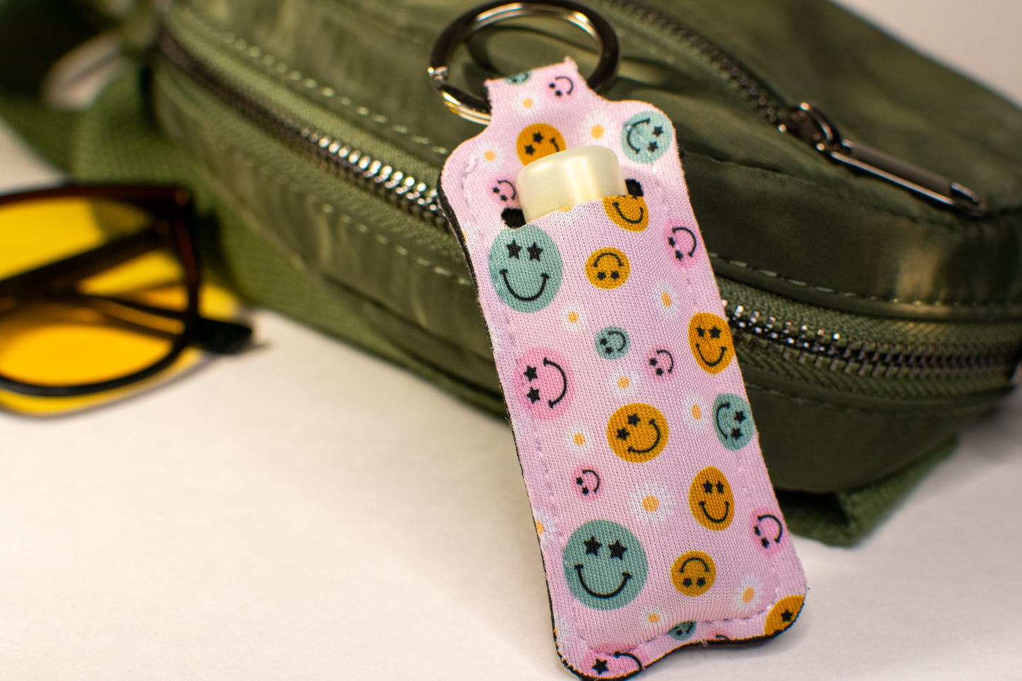 Smiley and Daisy Lip Balm Keychain