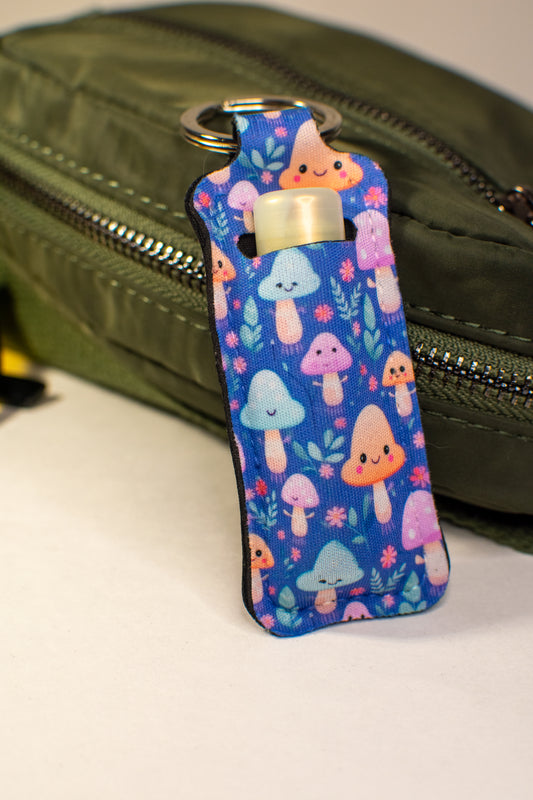 Kawaii Mushrooms Lip Balm Keychain