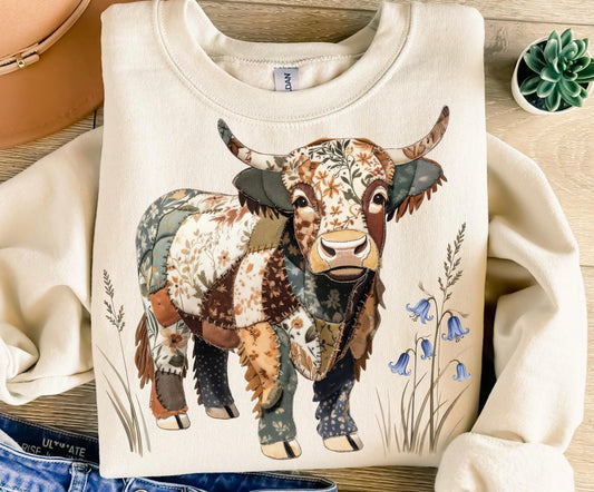 Patchwork Highland Cow Sweatshirt