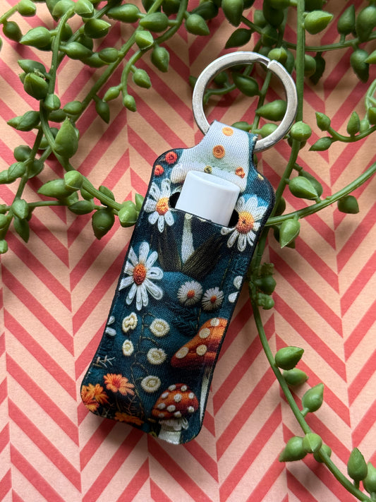 Embroidery Mushrooms Lip Balm Keychain