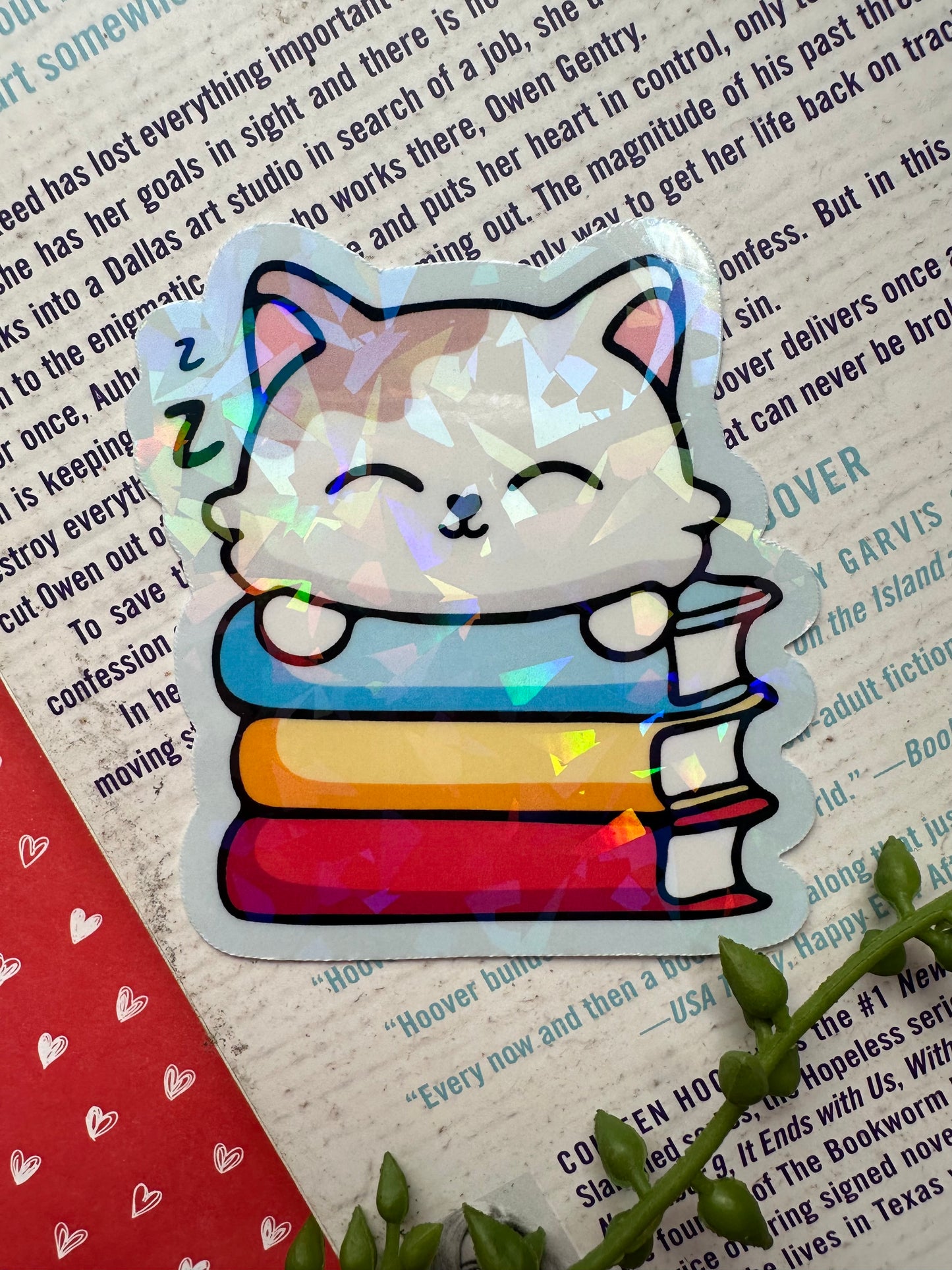 Sleepy Cat on Books Sticker