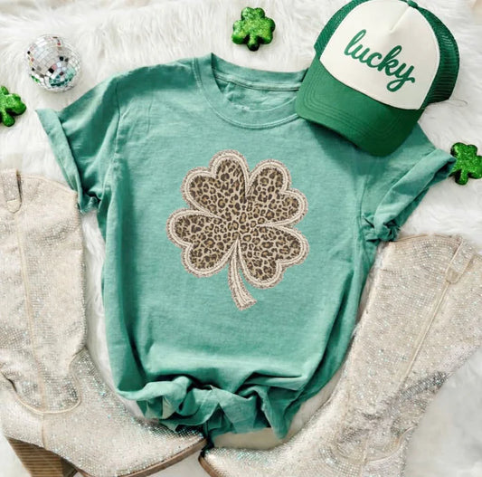 Tan Leopard Shamrock T-shirt