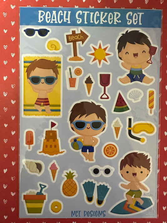 Boys on the Beach Sticker Set