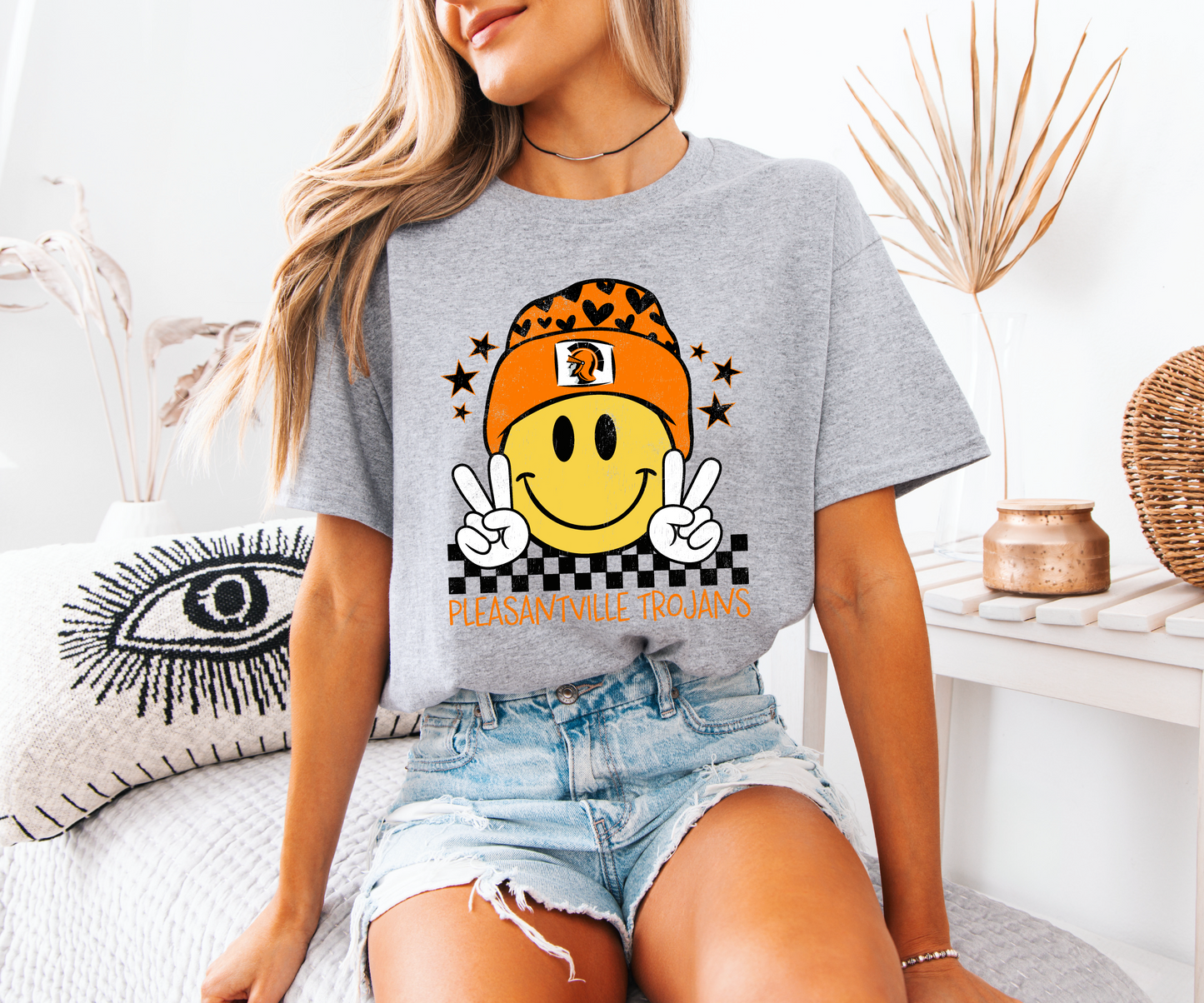 Pleasantville Trojans Smiling Beanie T-Shirt