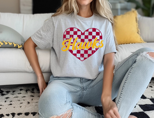 Ankeny Hawks Checkered Heart T-shirt