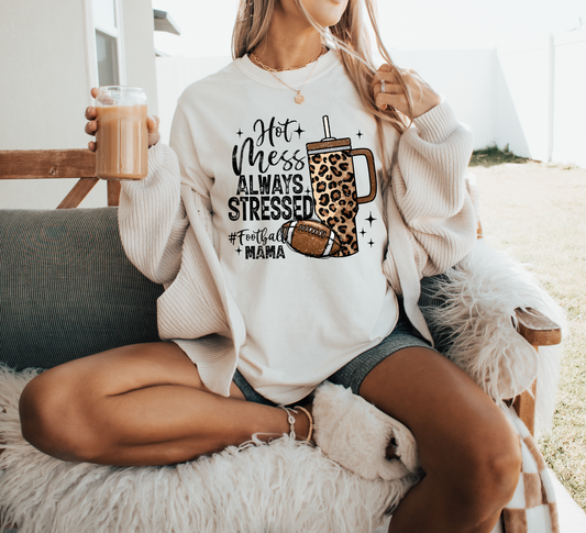 Hot Mess Always Blessed Football Mama T-shirt