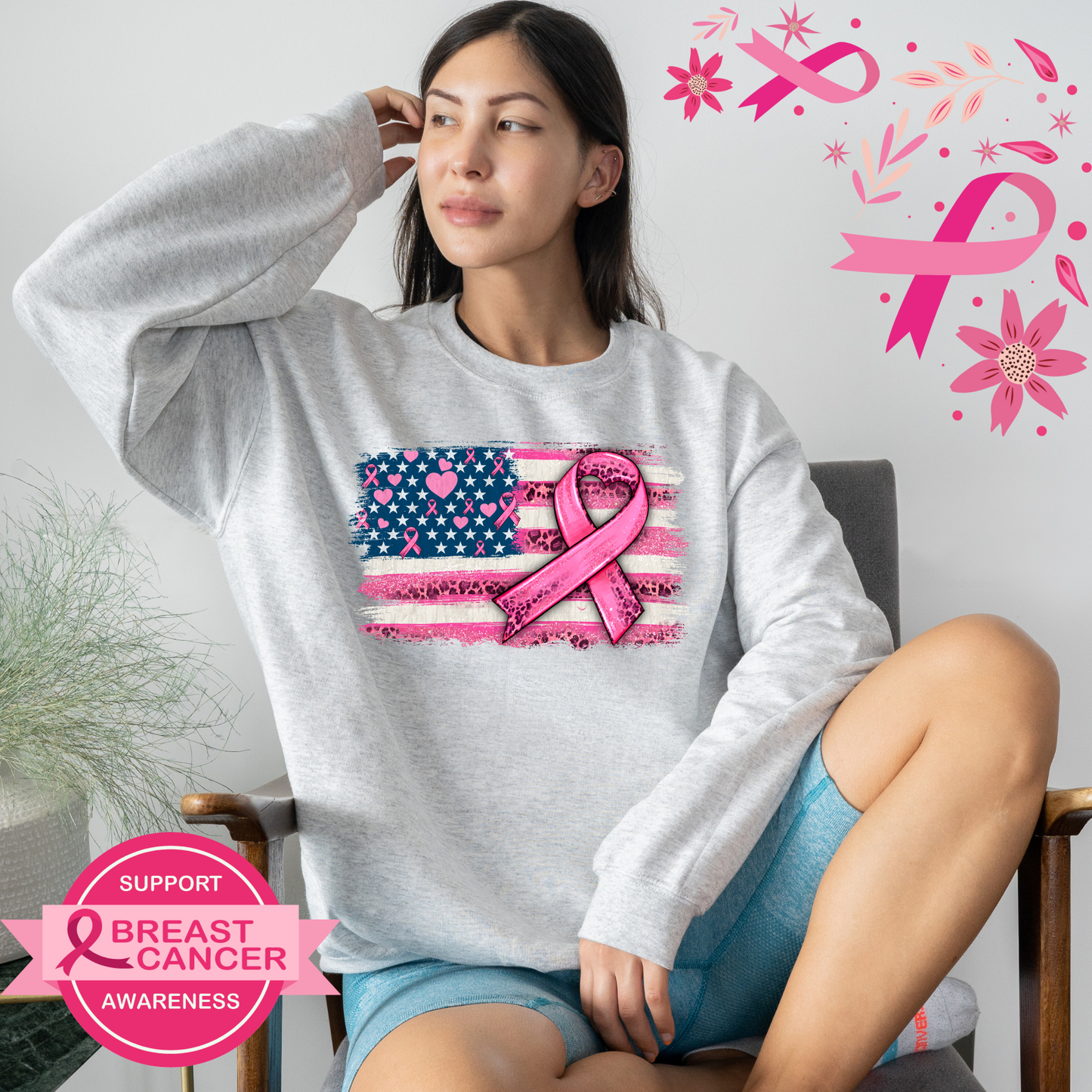 Breast Cancer Flag Sweatshirt