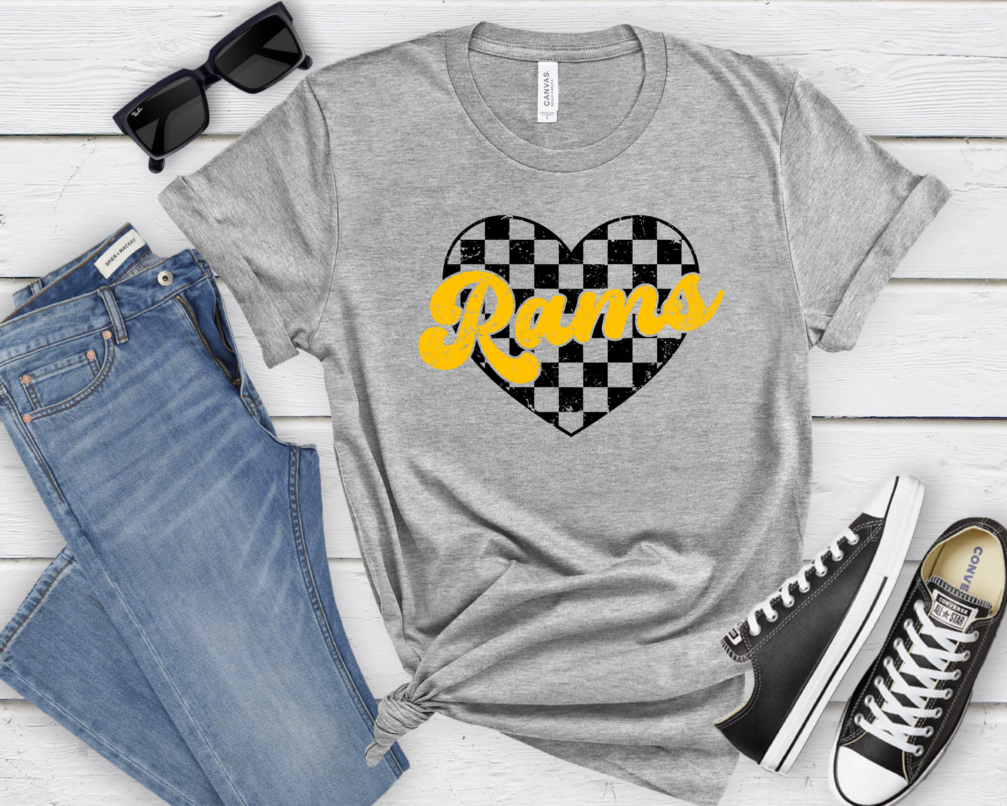 Checkered Heart Rams T-shirt