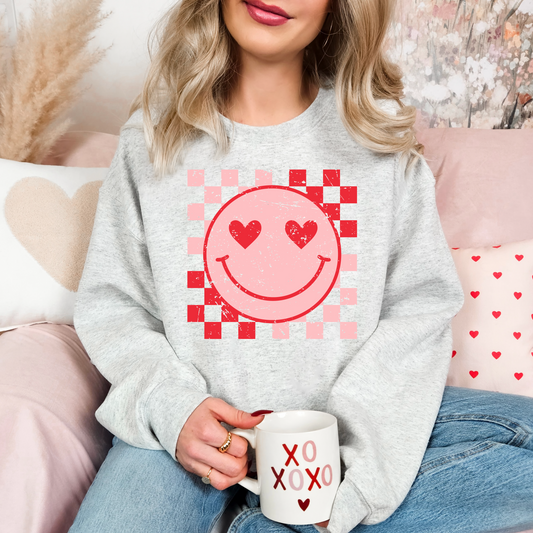 Valentines Smiley Check Sweatshirt