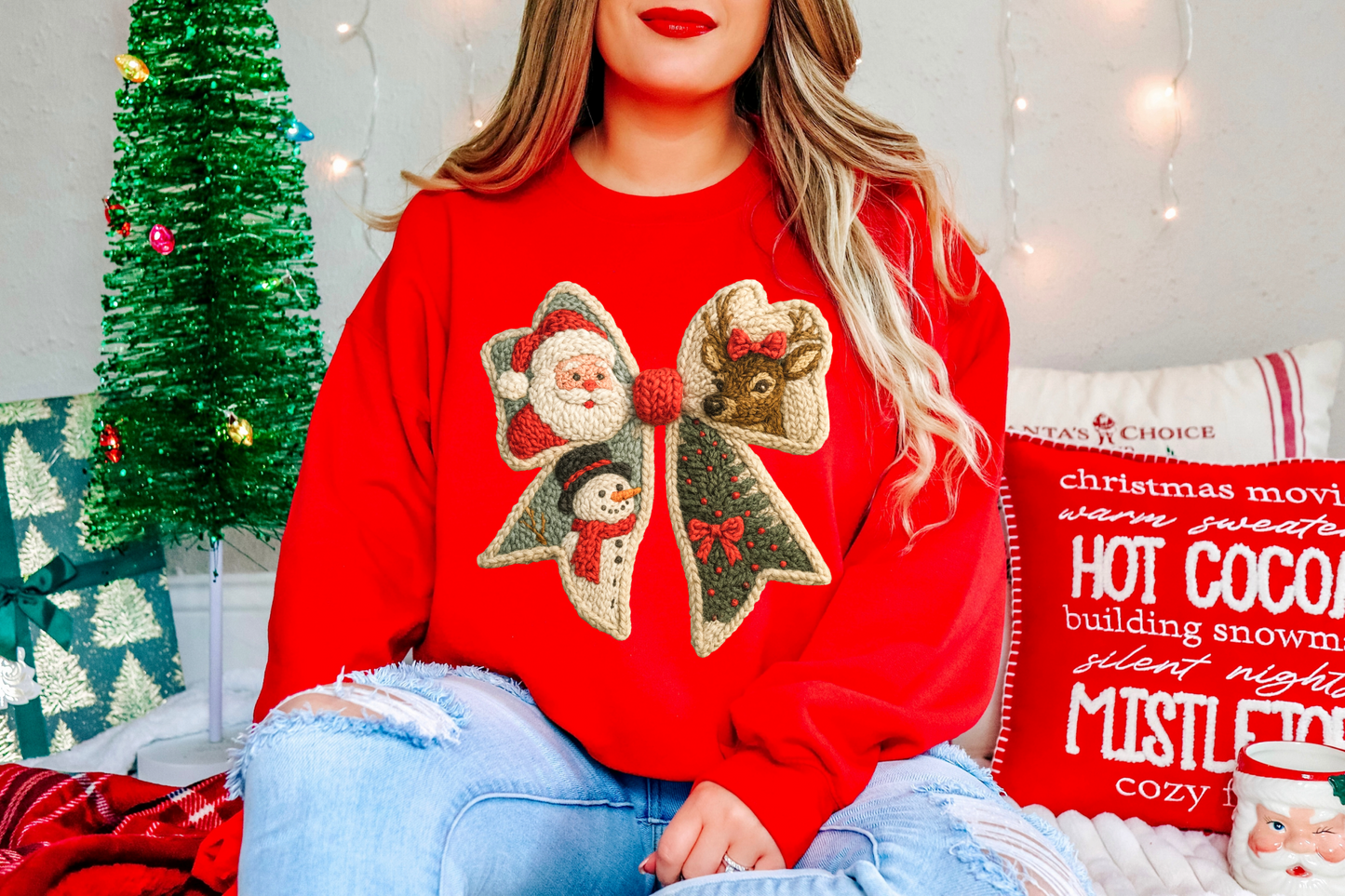 Christmas Coquette Faux Yarn Sweatshirt