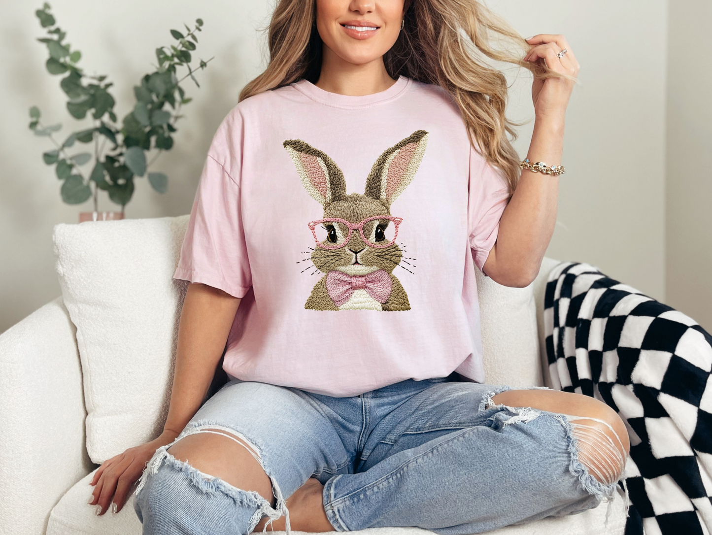 Faux Embroidery Bunny T-shirt