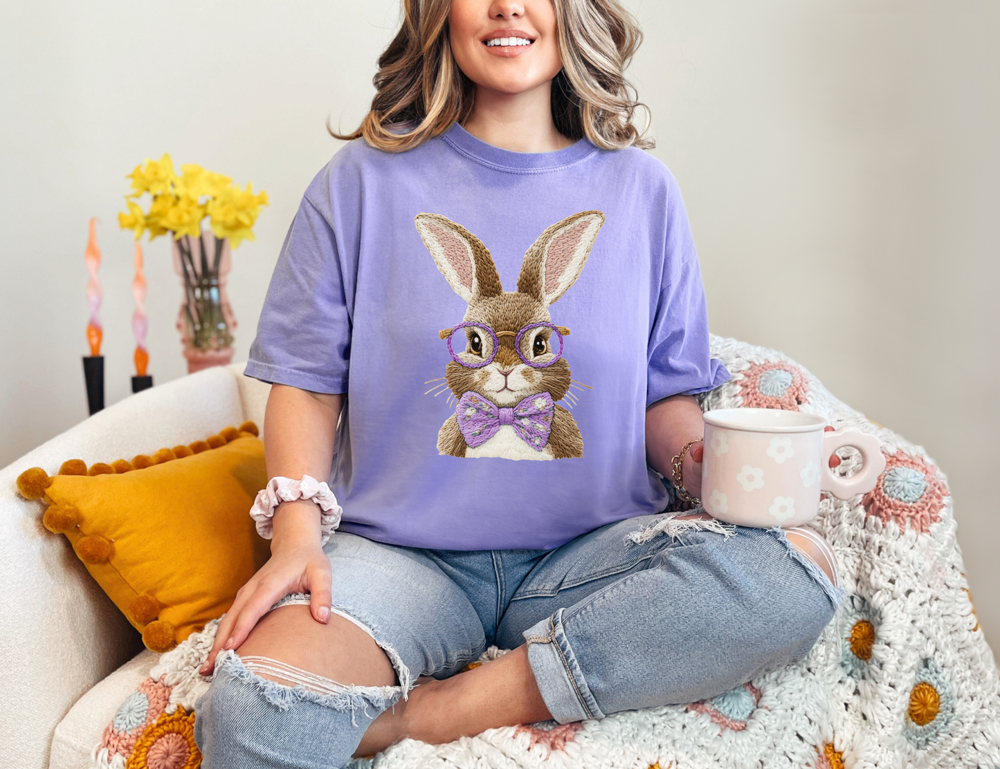 Faux Embroidery Bunny T-shirt