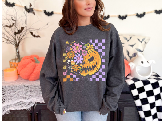 Floral Pumpkin Check Sweatshirt