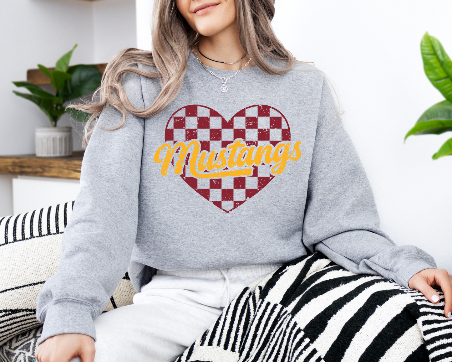 Checkered Heart Mustangs Sweatshirt