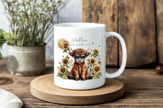 Hello Sunshine Highland Cow Mug