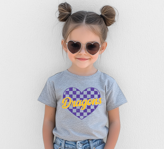 Johnston Dragons Checkered Heart T-Shirt