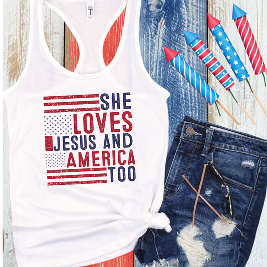 She Loves Jesus and America Too Tank