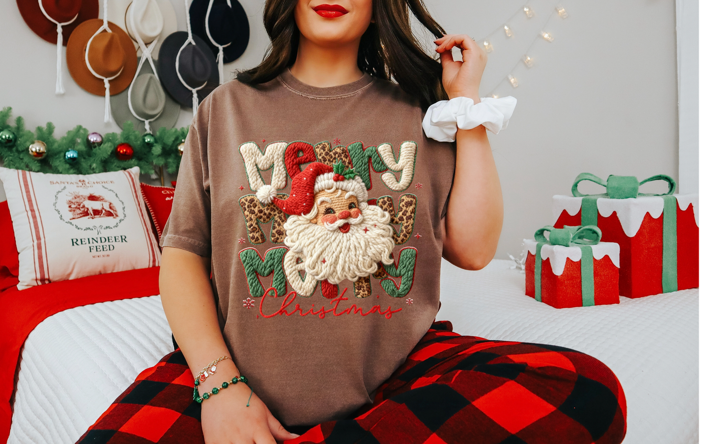 Vintage Merry Christmas Faux Yarn T-shirt